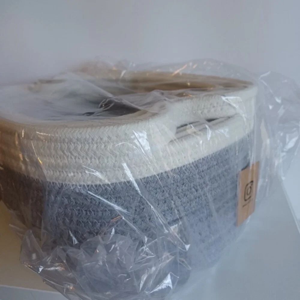 Oval Cotton Rope Storage Basket Set | Set of 3 | Neutral Off-White & Gray
